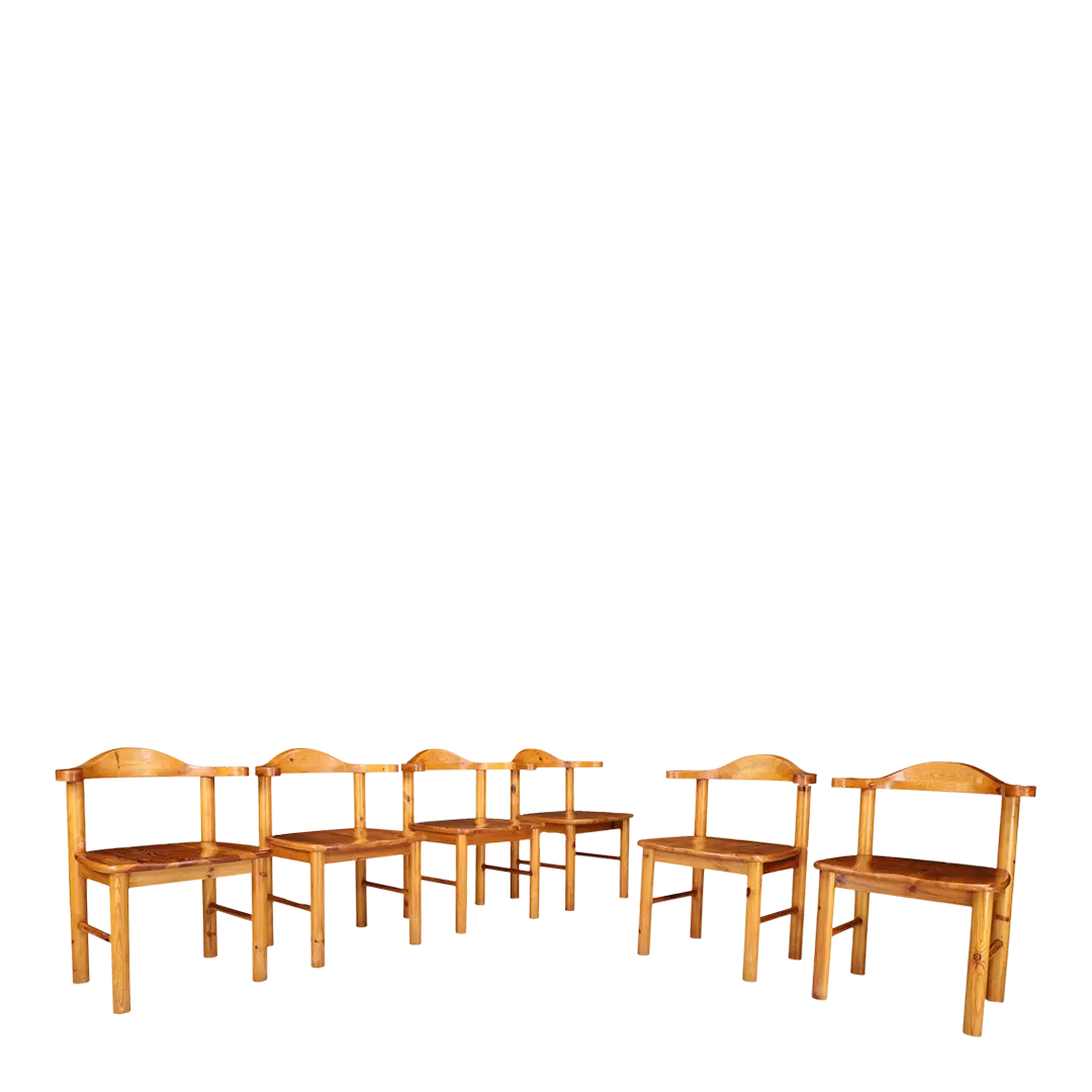 1970s Daumiller style : set six Dutch pinewood dining chairs