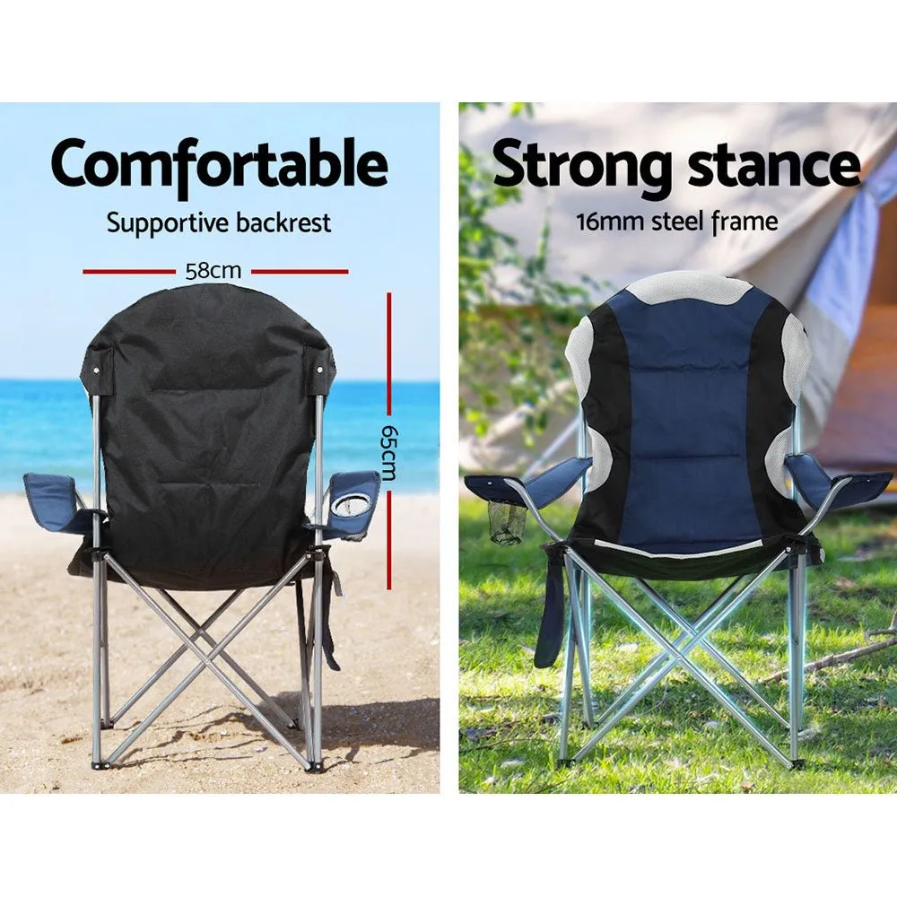 2X Camping Chairs Folding Arm Chair Portable Camping Garden Fishing