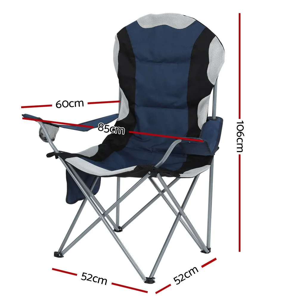2X Camping Chairs Folding Arm Chair Portable Camping Garden Fishing