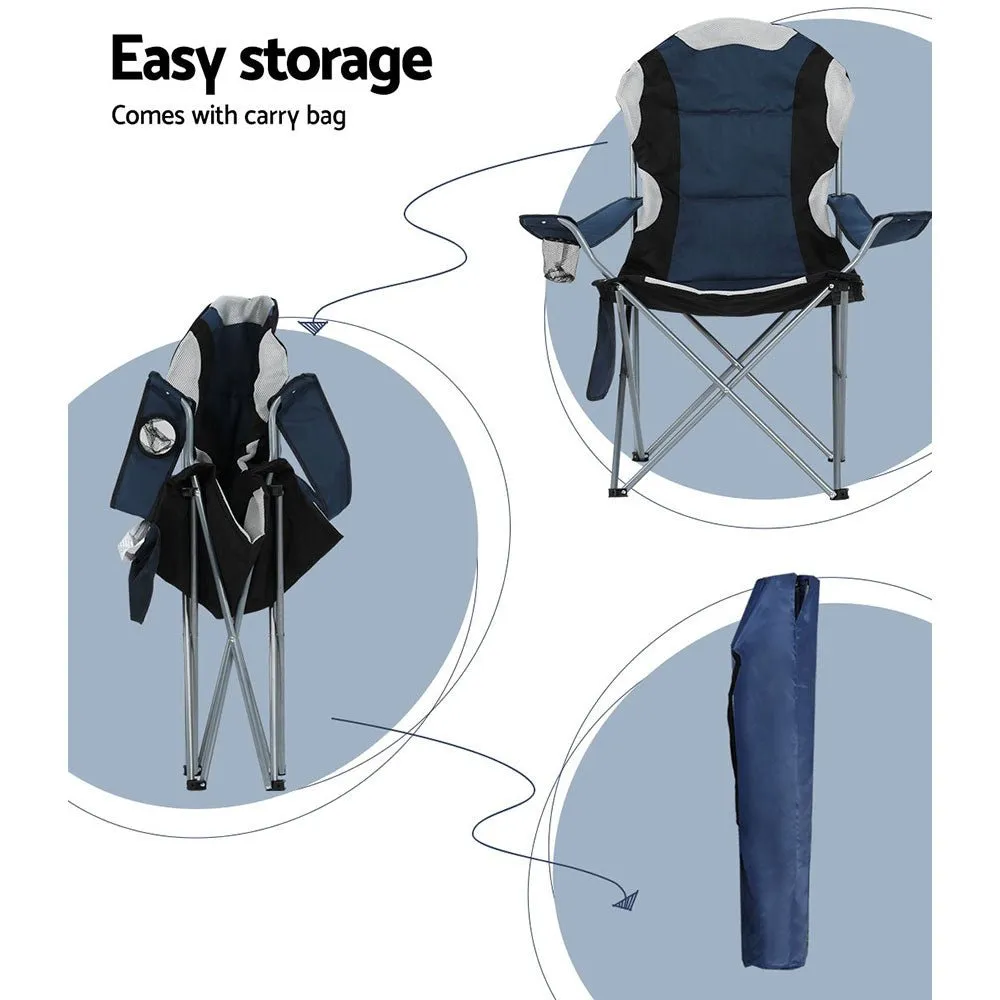 2X Camping Chairs Folding Arm Chair Portable Camping Garden Fishing