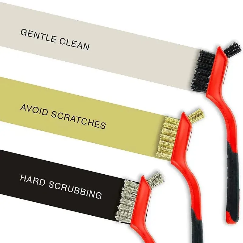 3 Piece Mini Brush Set for Gas Hood Grease and Stain Removal Cooktop Cleaning Tools with Steel Wire