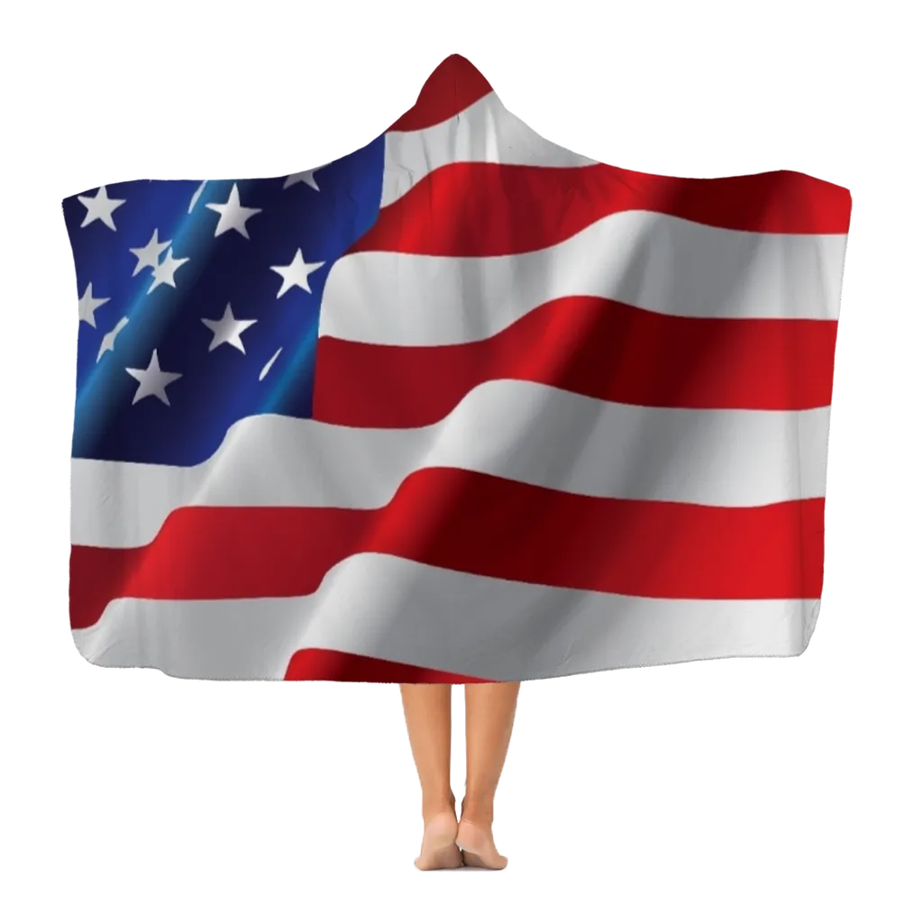 American Flag in the Wind Premium Adult Hooded Blanket