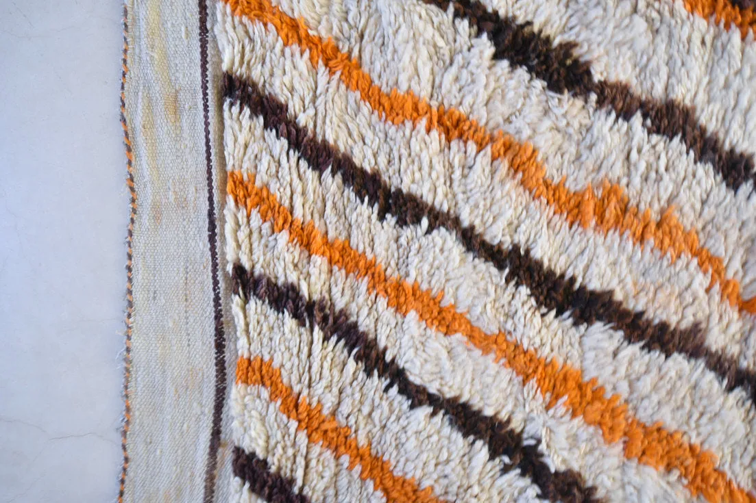 AZILAL. 12'3"x6'2"Vintage Moroccan Rug. Wool Beni Ourain Carpet. Modern Design.