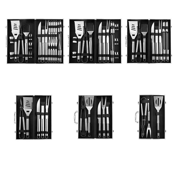 Barbecue Combination Tool Set Aluminum Box Stainless Steel Grill Set, 10 in 1