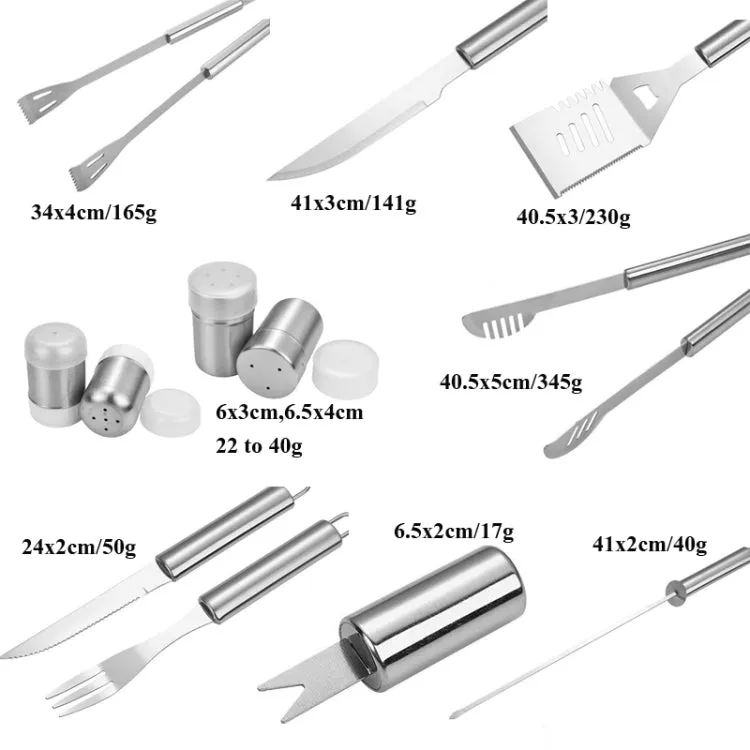 Barbecue Combination Tool Set Aluminum Box Stainless Steel Grill Set, 10 in 1