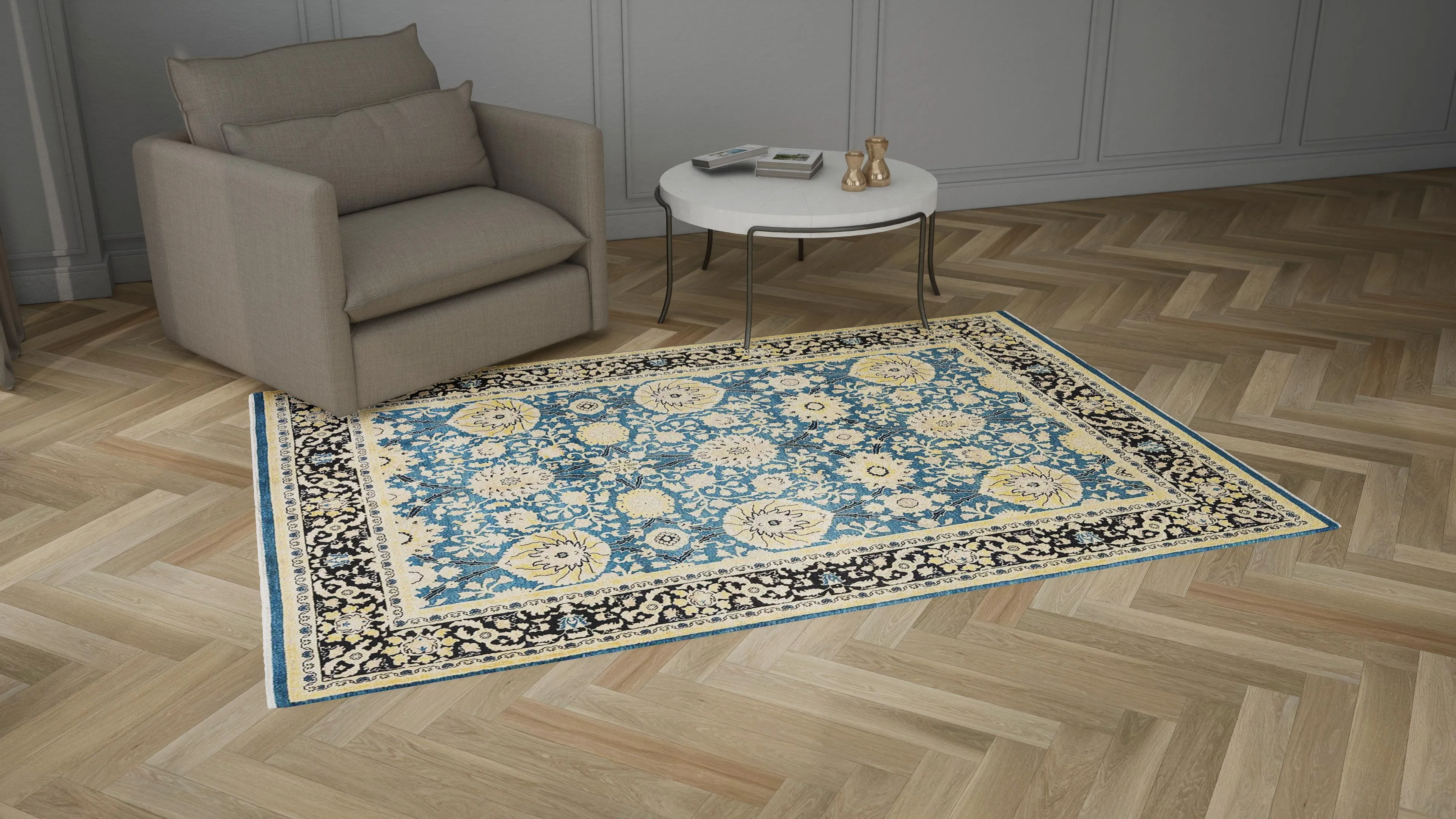 Blue Traditional Wool Rug - 6'1" x 8'8"