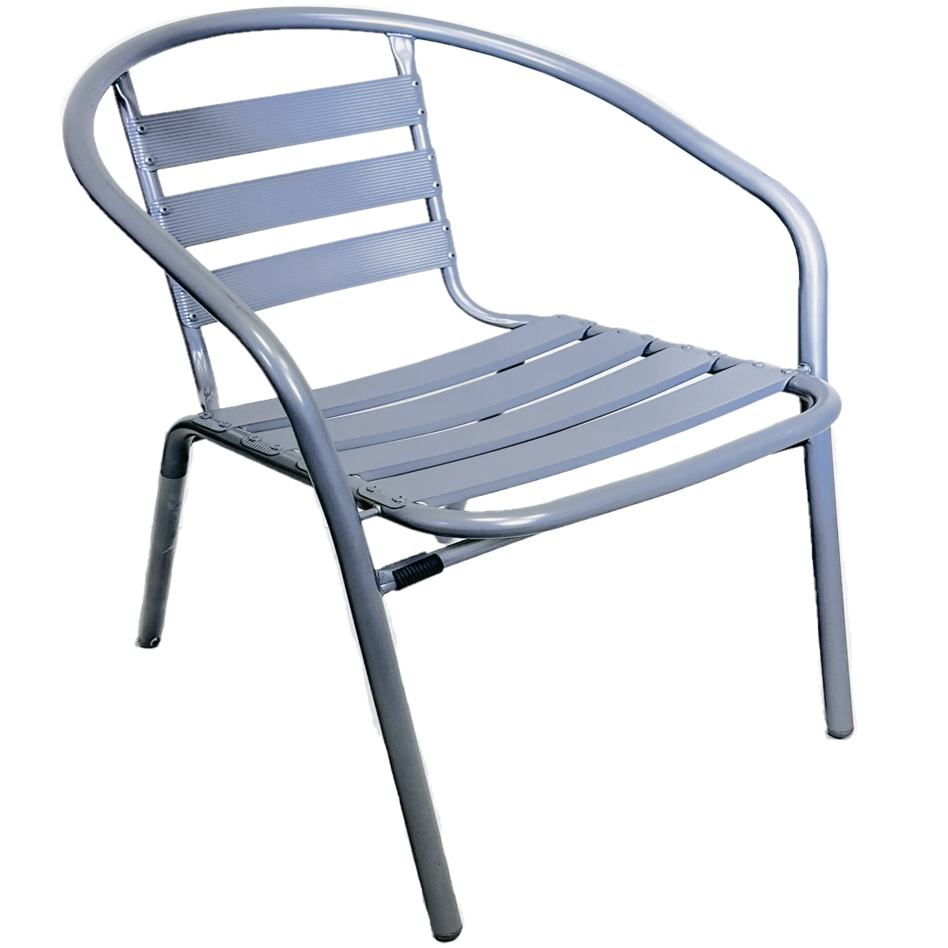 BTExpert Indoor Outdoor Set of 2 Silver Gray Restaurant Metal Aluminum Slat Stack Chairs Lightweight