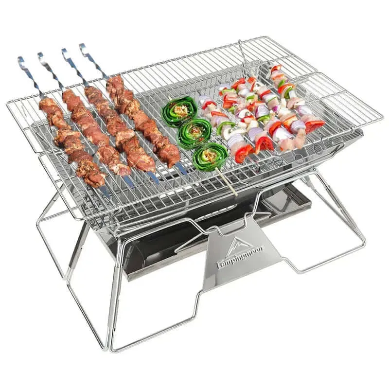 Campingmoon Stainless Steel Foldable Grill 20×13-inch with Carrying Bag MT-3
