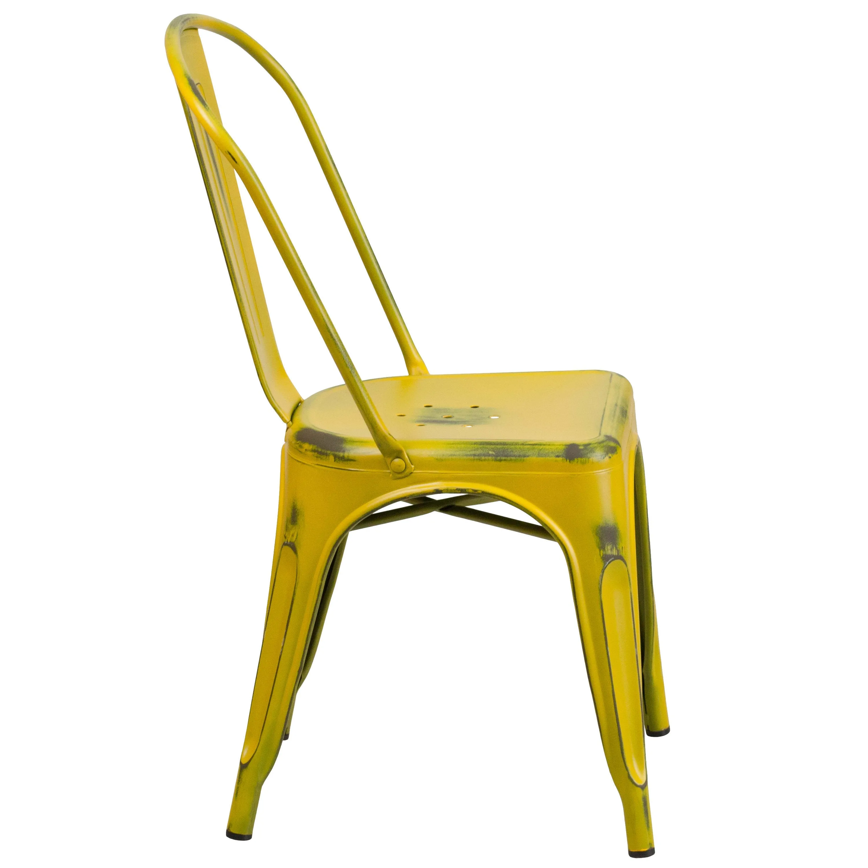 Commercial Grade Distressed Metal Indoor-Outdoor Stackable Chair