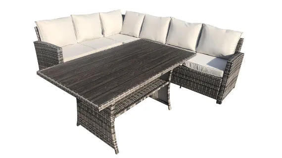 Duoyes Wicker Outdoor Table, Embedded-PS-Top Dining Table in Steel Frame