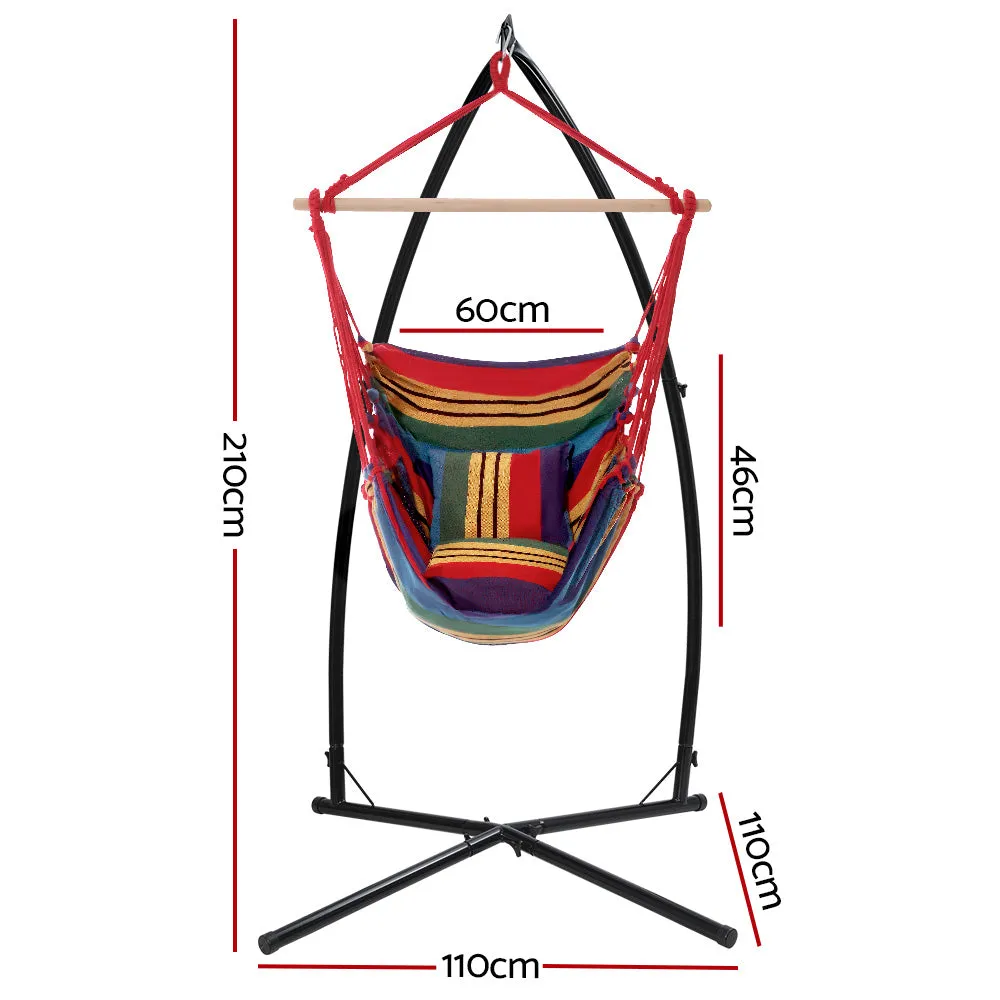 Hammock Chair Outdoor Camping Hanging with Steel Stand - Rainbow