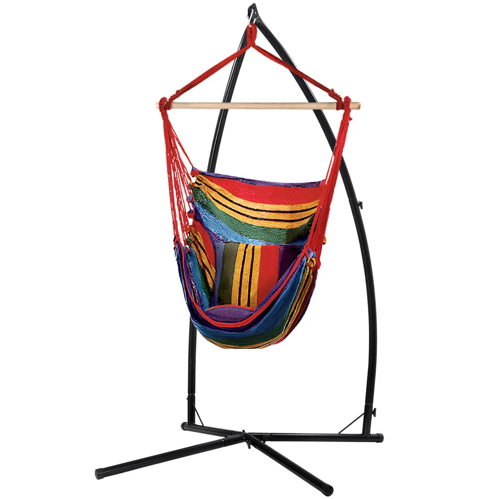Hammock Chair Outdoor Camping Hanging with Steel Stand - Rainbow