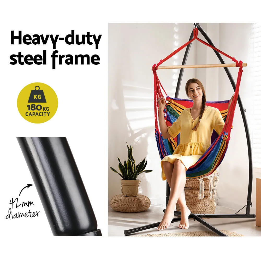 Hammock Chair Outdoor Camping Hanging with Steel Stand - Rainbow