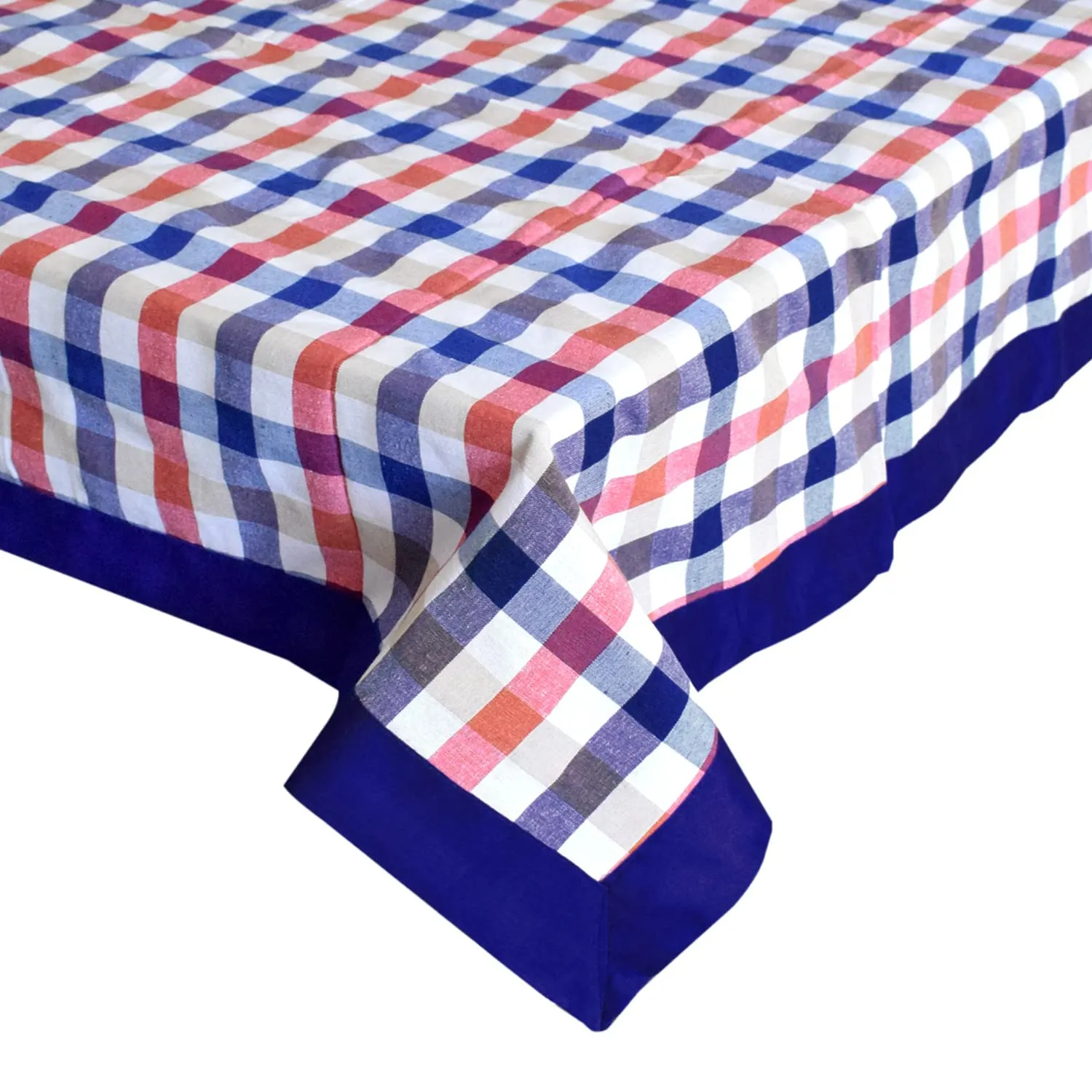 Heart Home Check Print Cotton Dining Table Cover/Table Cloth for Home Decorative Luxurious 6 Seater, 60"x90" (Blue) 54HH4270.