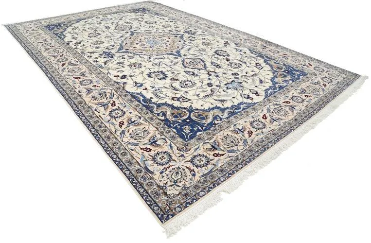 Ivory Color Fine Hand Knotted Silk & Wool Nain 183ʺW × 120ʺH