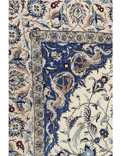 Ivory Color Fine Hand Knotted Silk & Wool Nain 183ʺW × 120ʺH