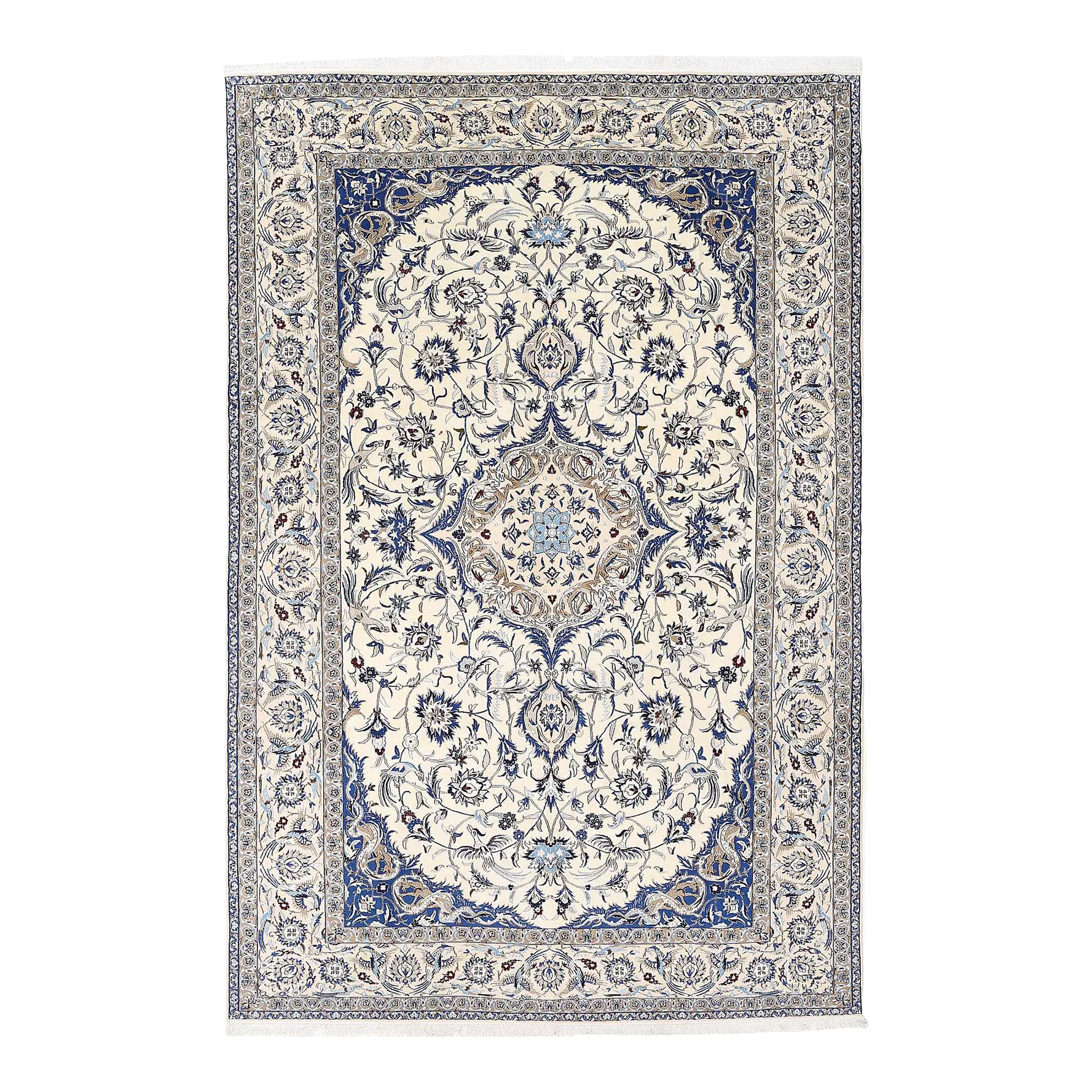 Ivory Color Fine Hand Knotted Silk & Wool Nain 183ʺW × 120ʺH