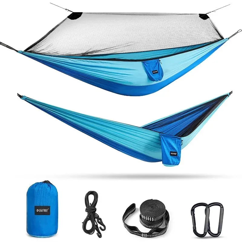 Large Camping Hammock with Mosquito Net 2 Person Pop-up Parachute Lightweight Hanging Hammocks Tree Straps Swing Hammock Bed