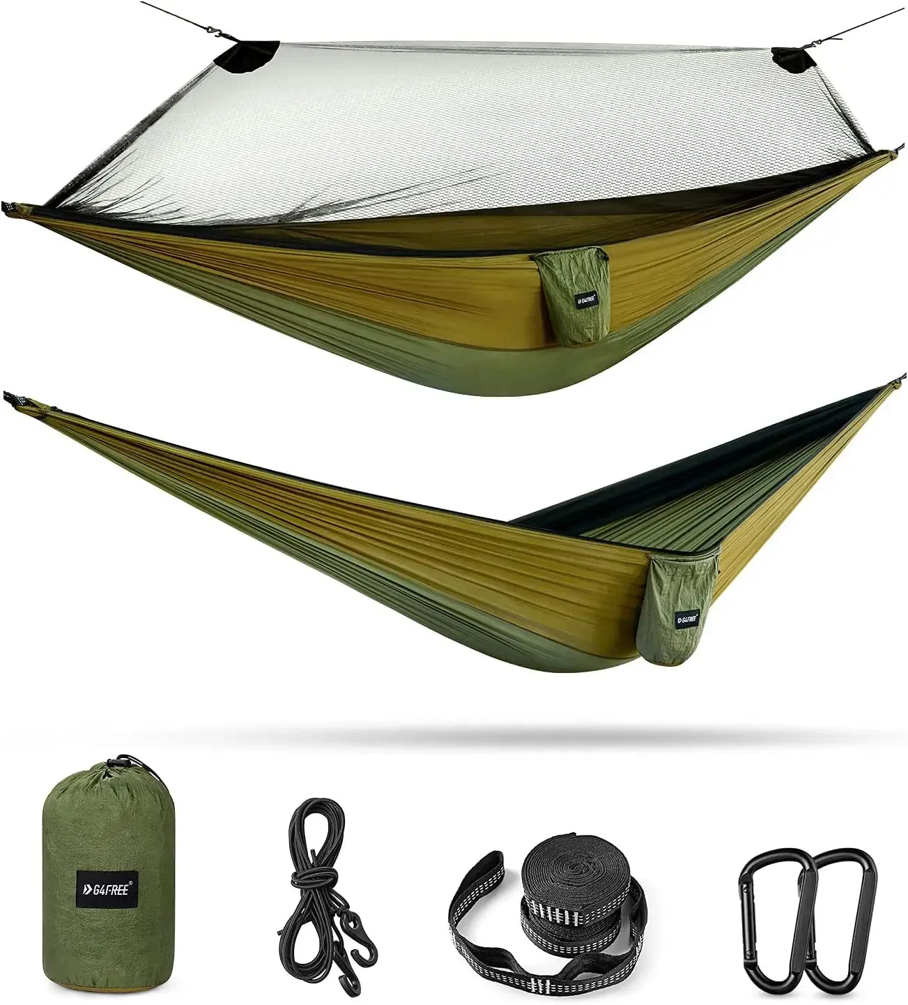 Large Camping Hammock with Mosquito Net 2 Person Pop-up Parachute Lightweight Hanging Hammocks Tree Straps Swing Hammock Bed