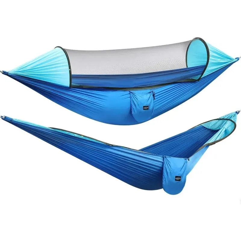 Large Camping Hammock with Mosquito Net 2 Person Pop-up Parachute Lightweight Hanging Hammocks Tree Straps Swing Hammock Bed