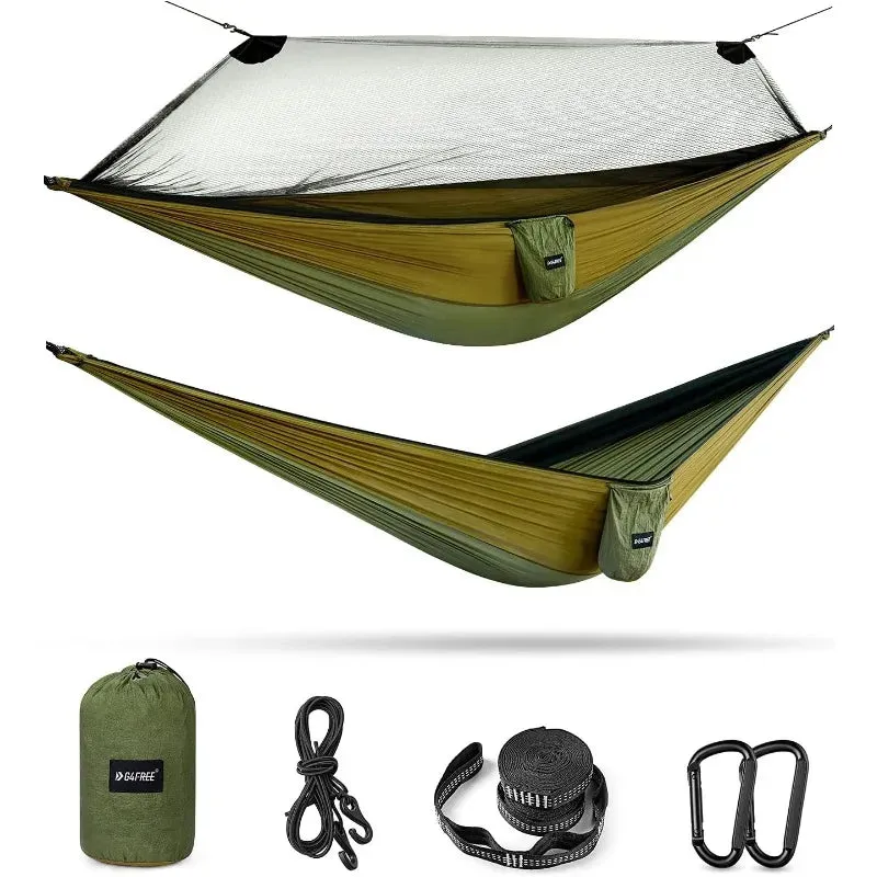 Large Camping Hammock with Mosquito Net 2 Person Pop-up Parachute Lightweight Hanging Hammocks Tree Straps Swing Hammock Bed