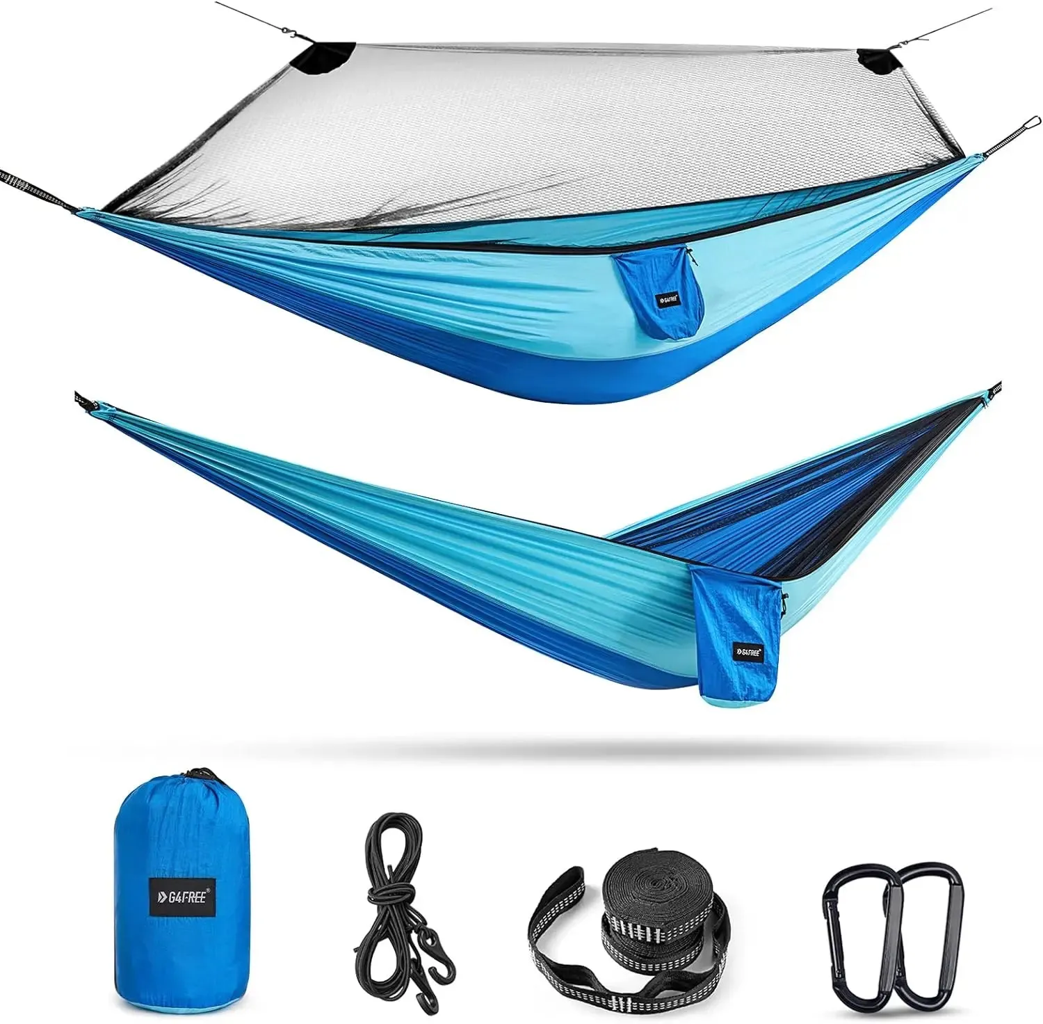 Large Camping Hammock with Mosquito Net 2 Person Pop-up Parachute Lightweight Hanging Hammocks Tree Straps Swing Hammock Bed