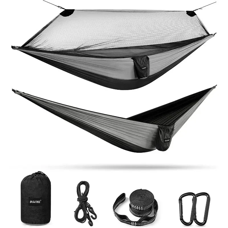 Large Camping Hammock with Mosquito Net 2 Person Pop-up Parachute Lightweight Hanging Hammocks Tree Straps Swing Hammock Bed
