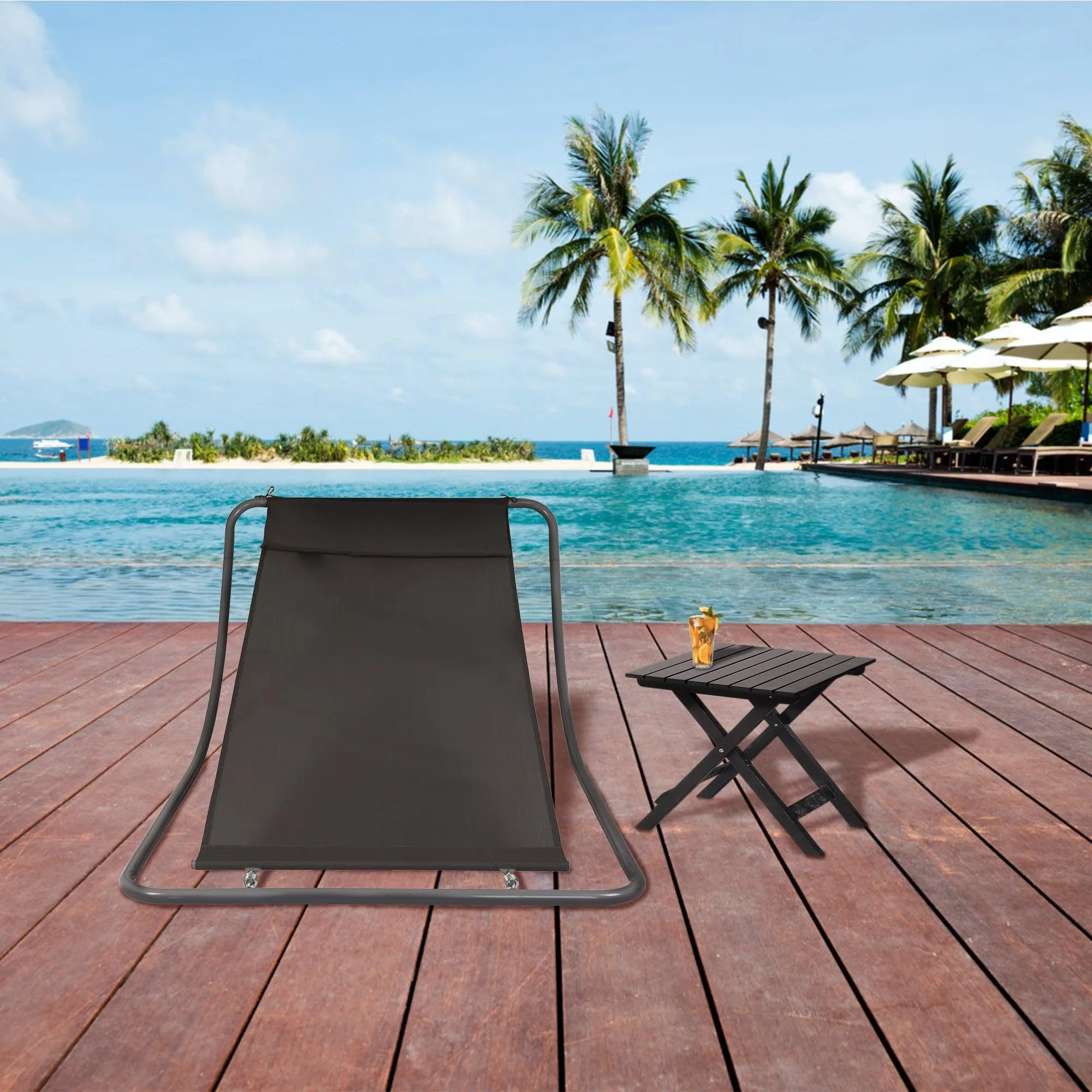 Lounge Chair for Outside, Patio Rocking Chaise w/ Detachable Pillow for Camping