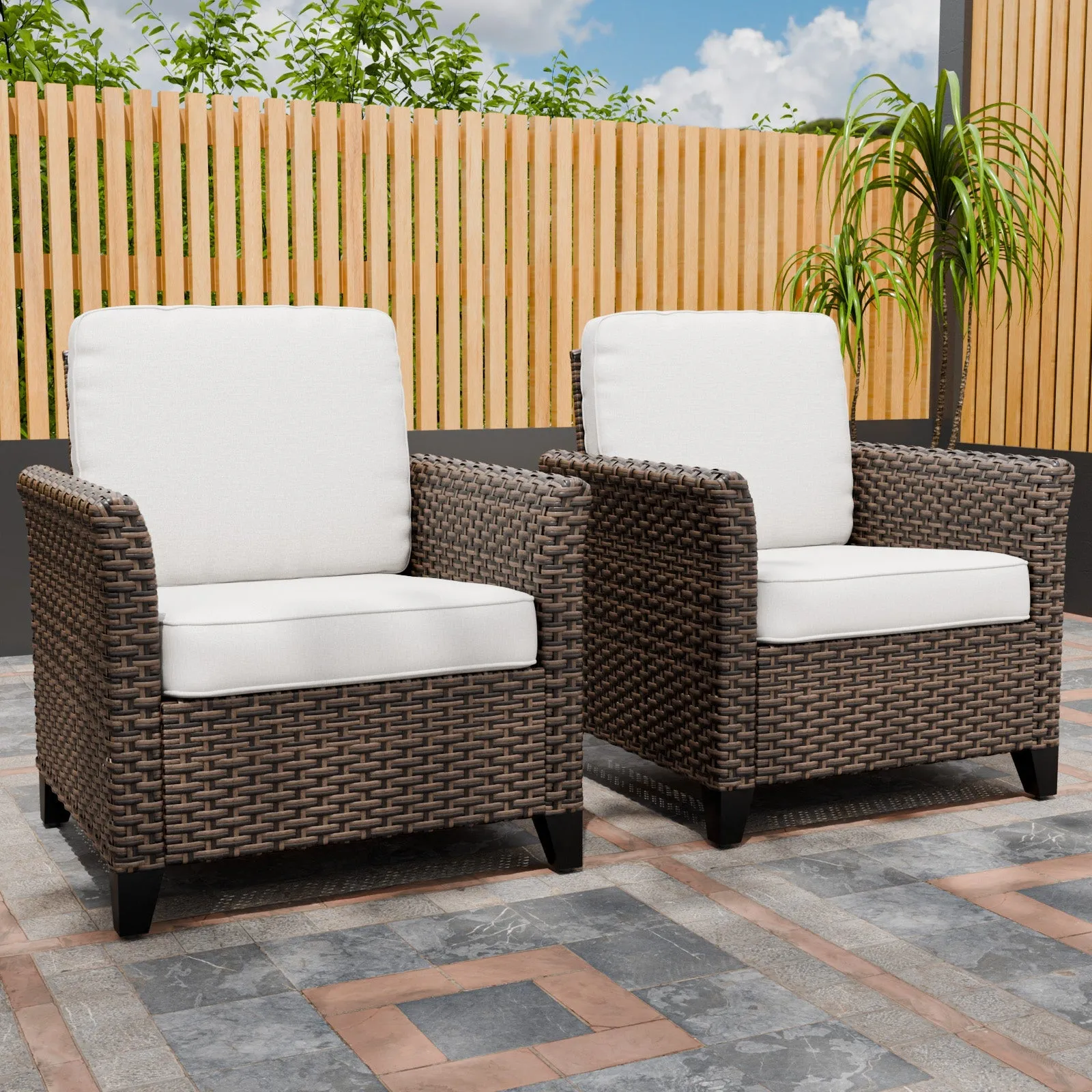 Ocean Vista Outdoor Wicker Patio Chairs Rattan Furniture, Set of 2 Patio Chairs