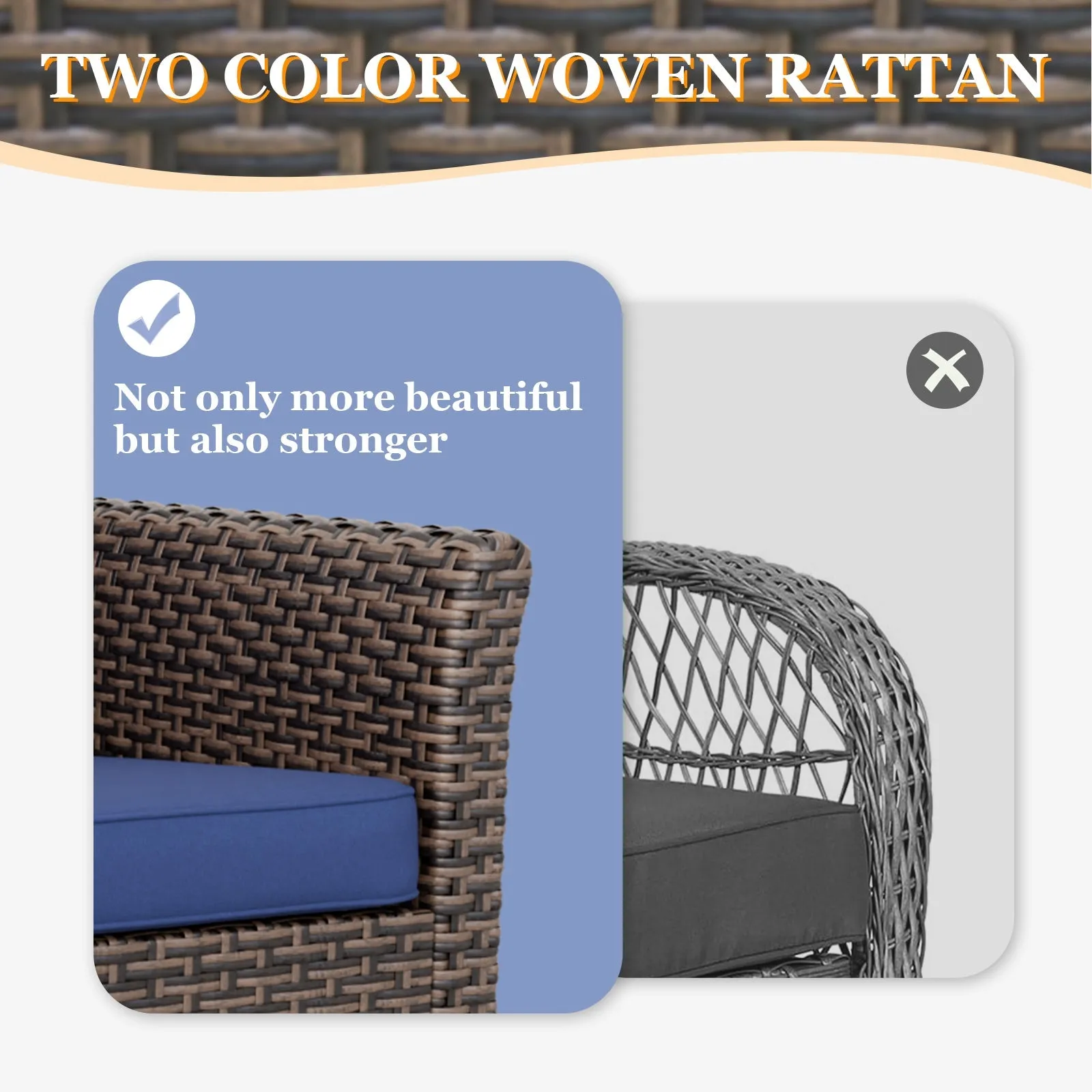 Ocean Vista Outdoor Wicker Patio Chairs Rattan Furniture, Set of 2 Patio Chairs