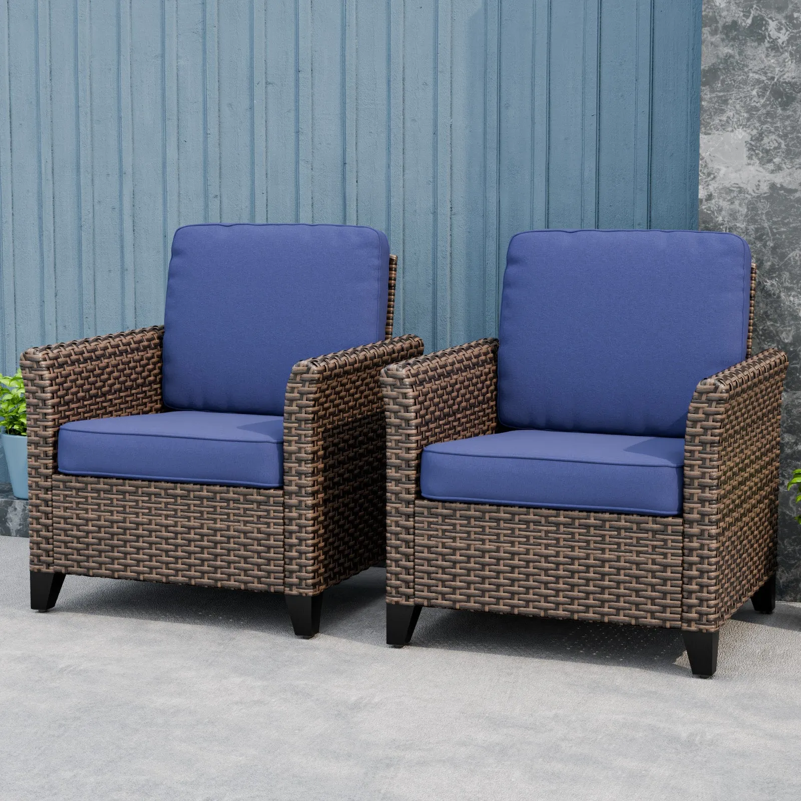 Ocean Vista Outdoor Wicker Patio Chairs Rattan Furniture, Set of 2 Patio Chairs
