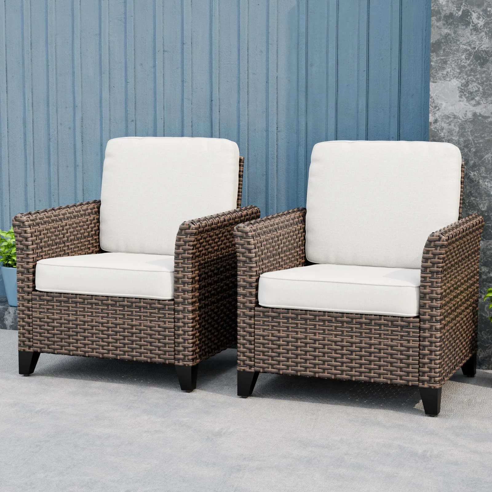 Ocean Vista Outdoor Wicker Patio Chairs Rattan Furniture, Set of 2 Patio Chairs