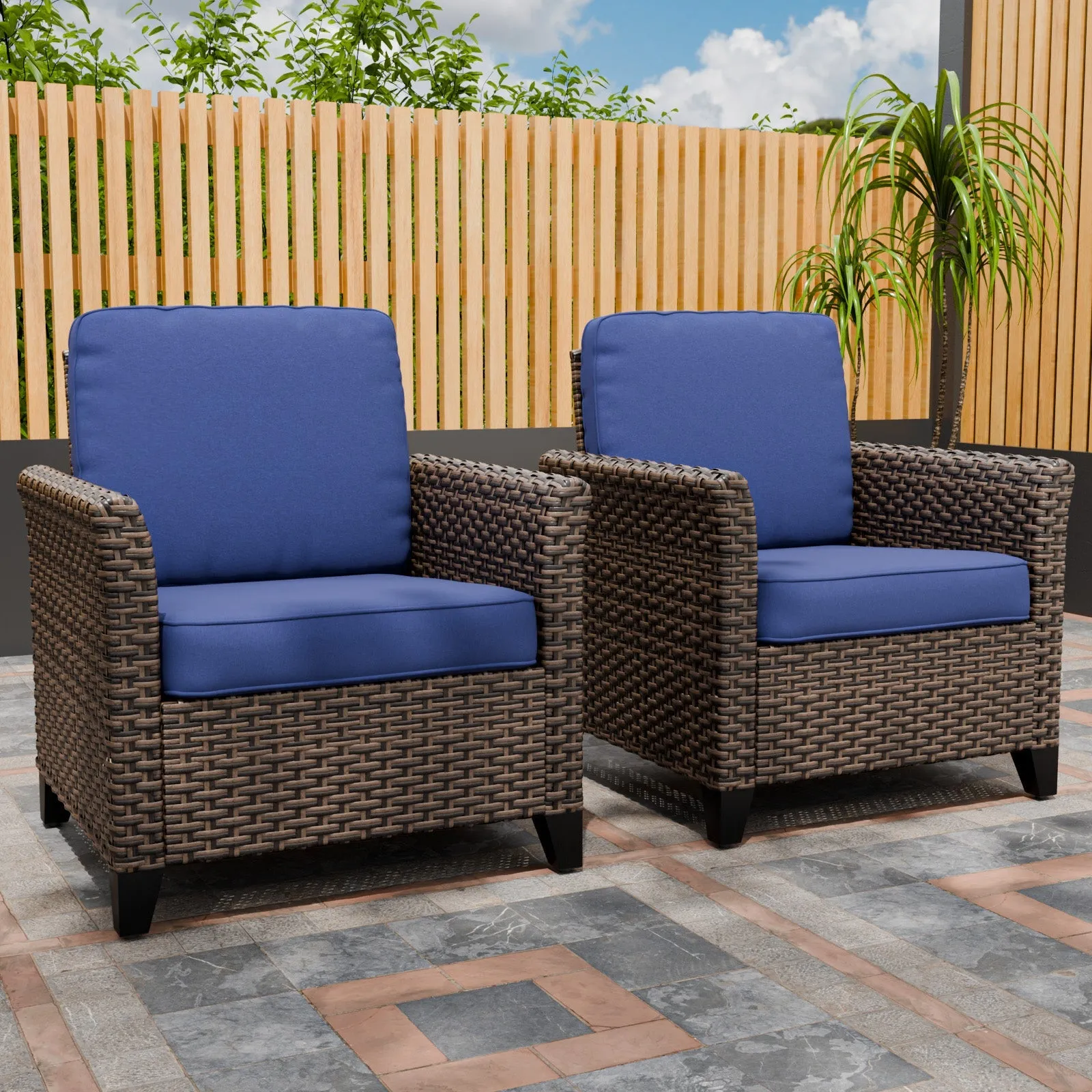 Ocean Vista Outdoor Wicker Patio Chairs Rattan Furniture, Set of 2 Patio Chairs
