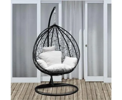 Outdoor Rattan Egg Chair in Black with Cream Cushion