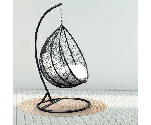 Outdoor Rattan Egg Chair in Black with Cream Cushion