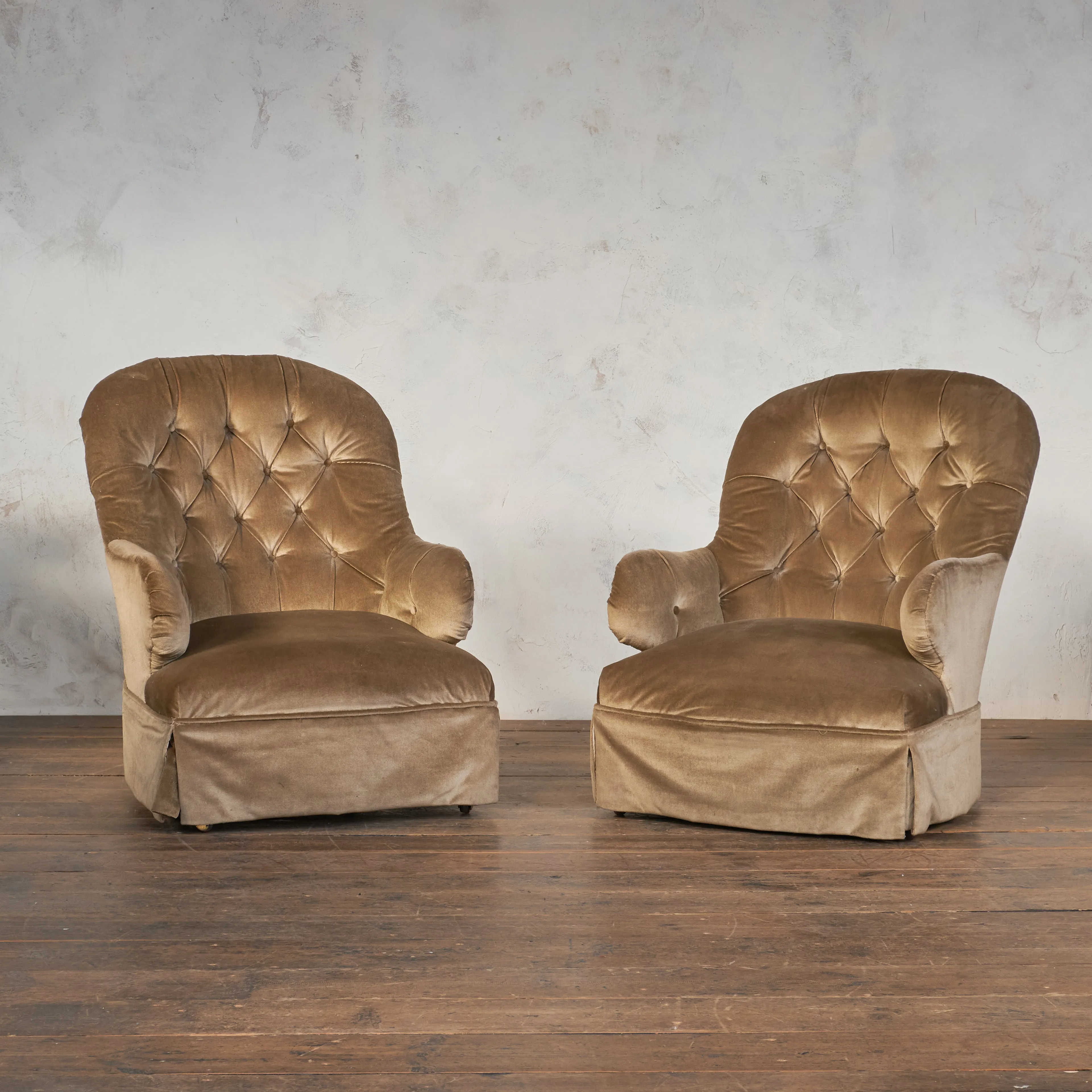 Pair of Antique Bedroom Chairs - taupe velvet