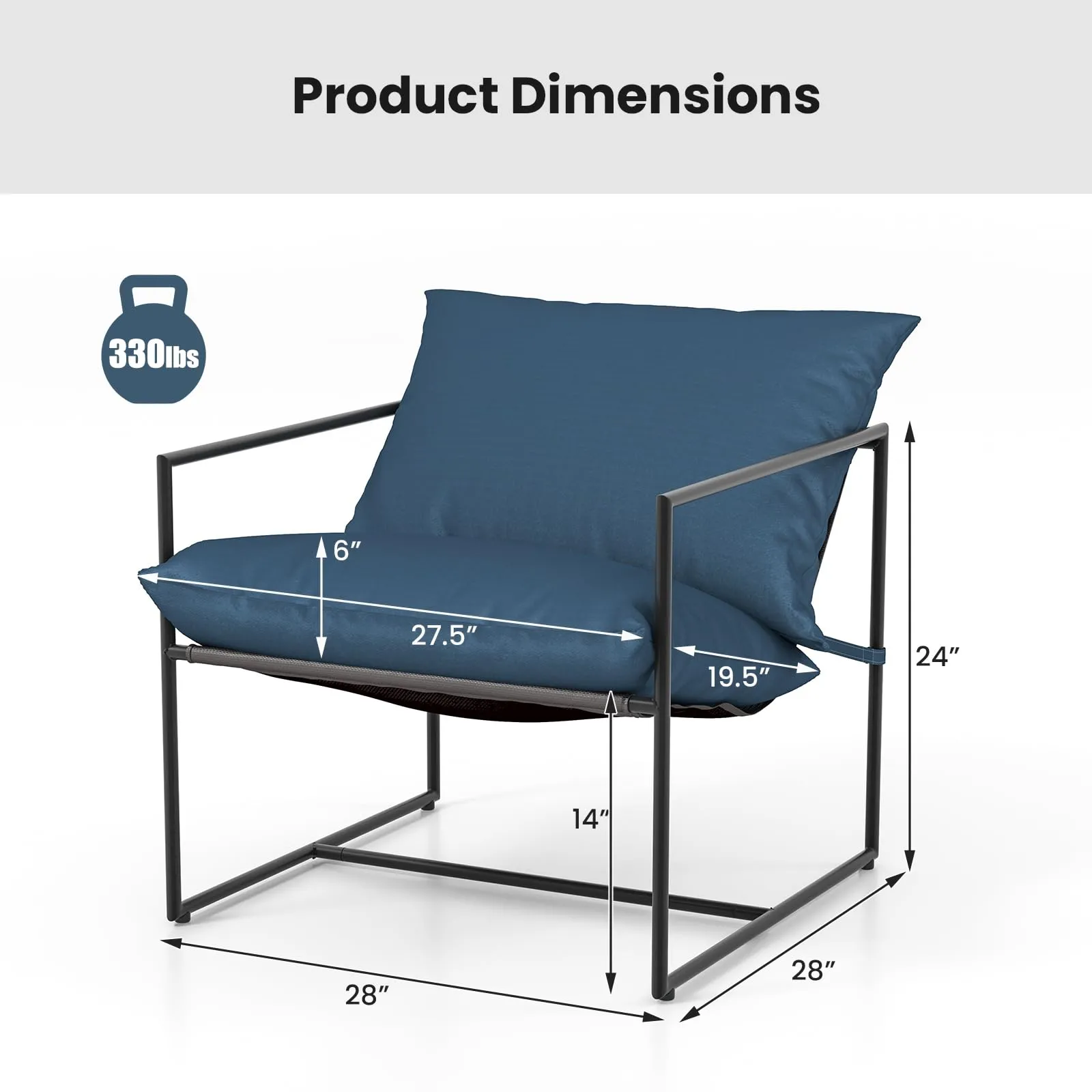 Tangkula Sling Accent Chair, Indoor Outdoor Leisure Chair with Seat & Back Cushions (Navy)