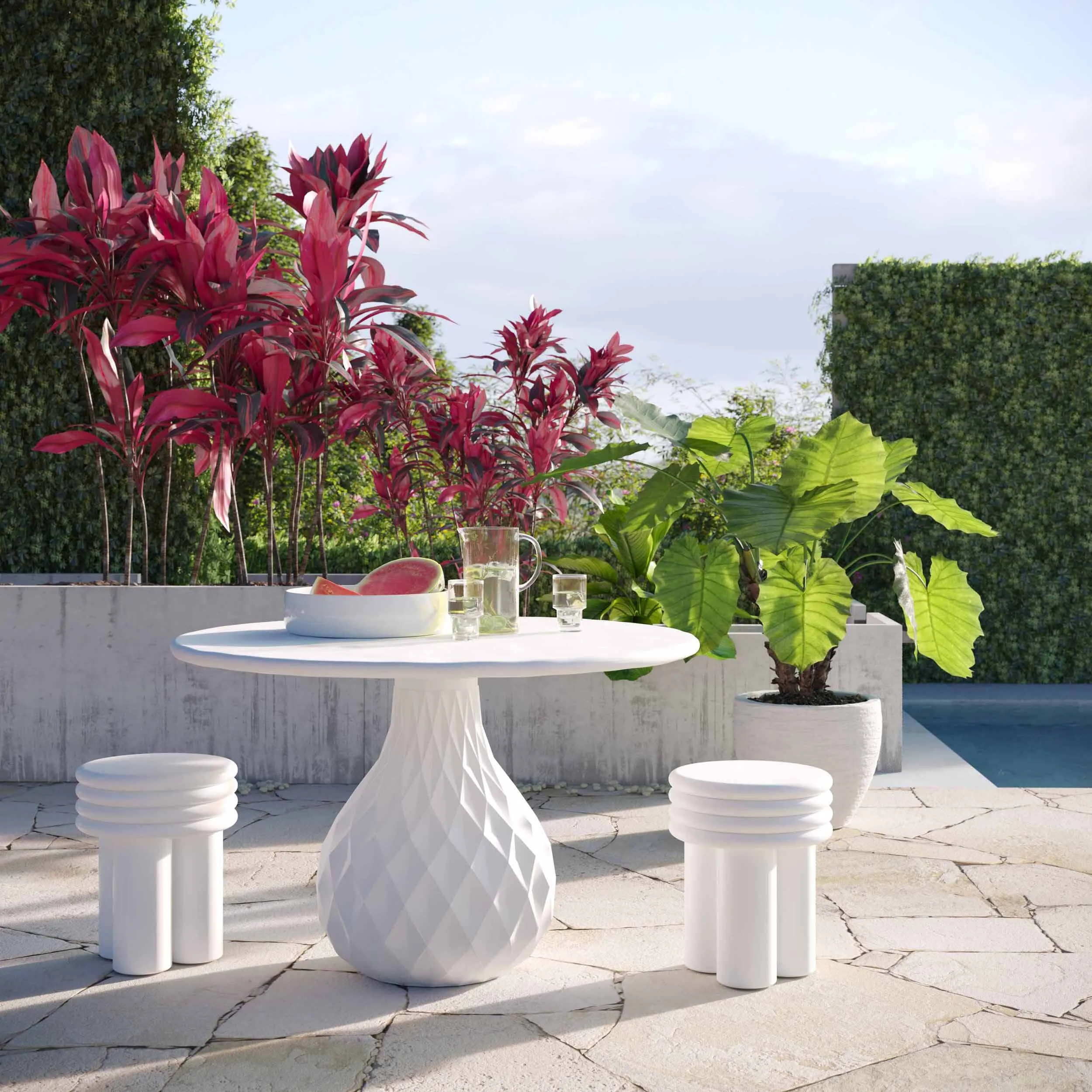 Tulum Outdoor Round Dining Table, Ivory